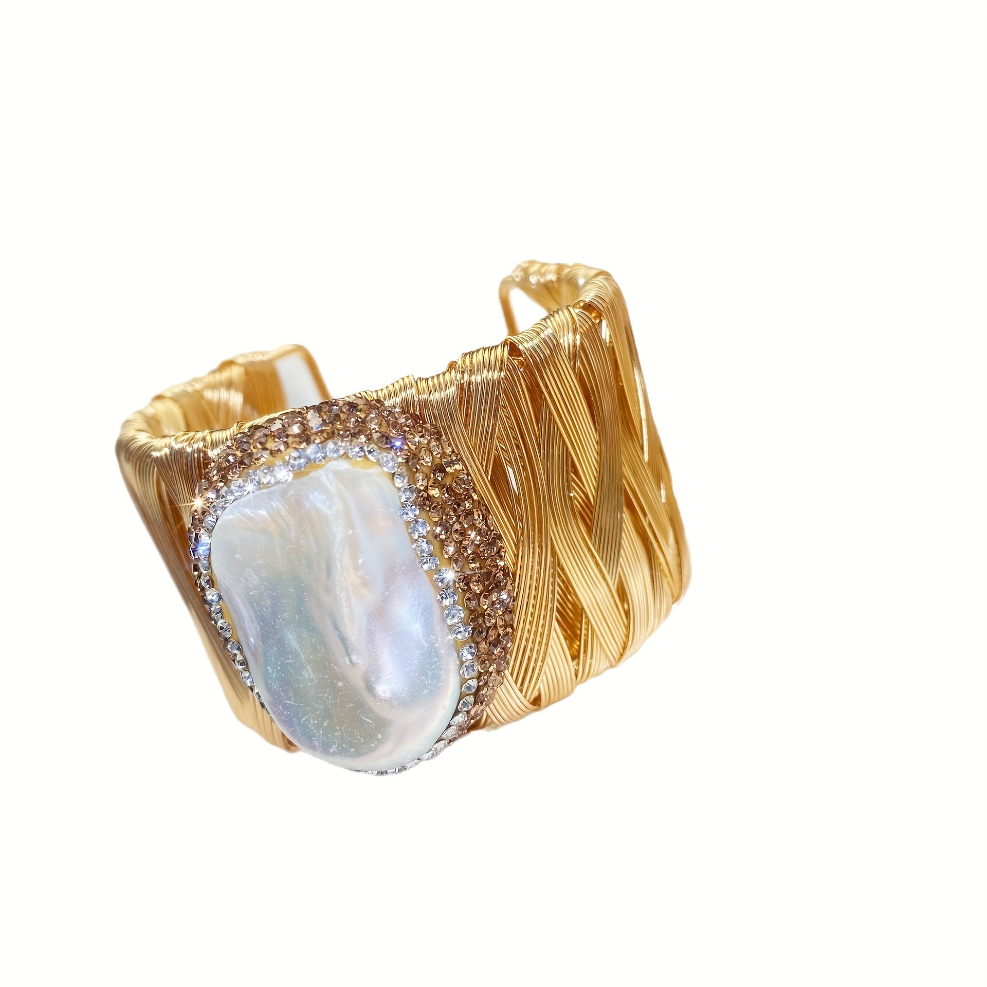 Baroque Pearl Cuff Bracelet with Rhinestone Accents